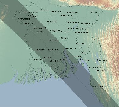 Map of the eclipse path across Bangladesh on 09/18/1857