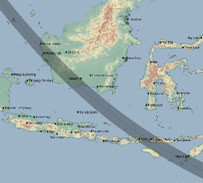 Map of the eclipse path across Indonesia on 09/18/1857