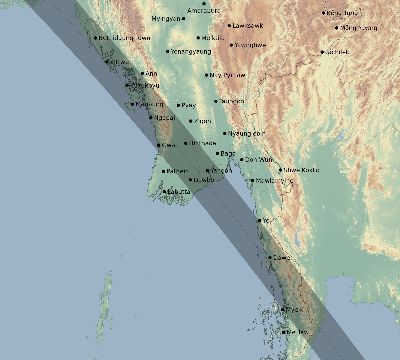 Map of the eclipse path across Myanmar on 09/18/1857
