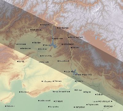 Map of the eclipse path across Pakistan on 09/18/1857