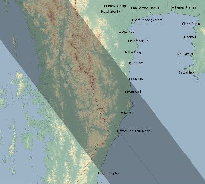 Map of the eclipse path across Thailand on 09/18/1857