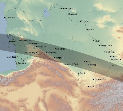 Map of the eclipse path across Turkmenistan on 09/18/1857