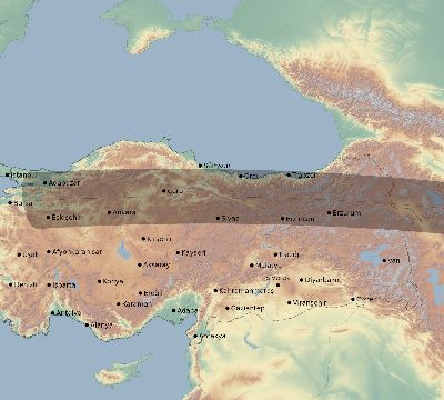 Map of the eclipse path across Turkey on 09/18/1857