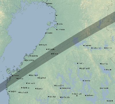 Map of the eclipse path across Finland on 03/15/1858