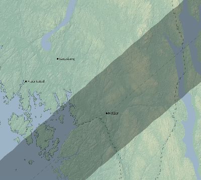 Map of the eclipse path across Norway on 03/15/1858