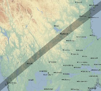 Map of the eclipse path across Sweden on 03/15/1858