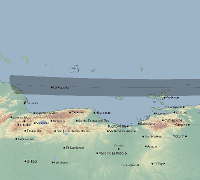 Map of the eclipse path across Venezuela on 03/15/1858