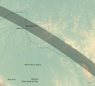 Map of the eclipse path across Bolivia on 09/07/1858