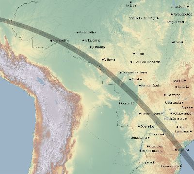 Map of the eclipse path across Brazil on 09/07/1858