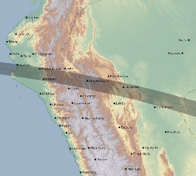 Map of the eclipse path across Peru on 09/07/1858