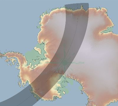 Map of the eclipse path across Antarctica on 01/23/1860