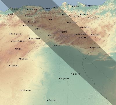 Map of the eclipse path across Algeria on 07/18/1860