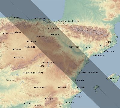 Map of the eclipse path across Spain on 07/18/1860