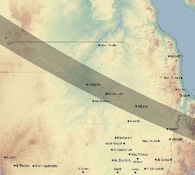 Map of the eclipse path across Sudan on 07/18/1860