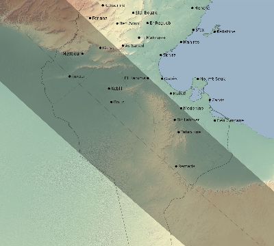 Map of the eclipse path across Tunisia on 07/18/1860
