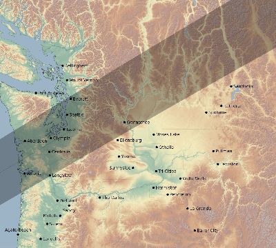 Map of the eclipse path across United States on 07/18/1860
