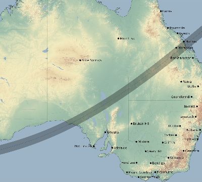 Map of the eclipse path across Australia on 01/11/1861