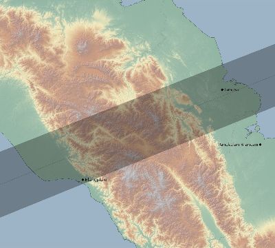 Map of the eclipse path across Indonesia on 07/08/1861