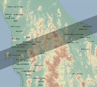 Map of the eclipse path across Malaysia on 07/08/1861