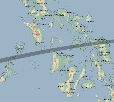Map of the eclipse path across Philippines on 07/08/1861
