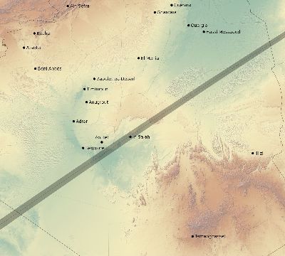 Map of the eclipse path across Algeria on 12/31/1861