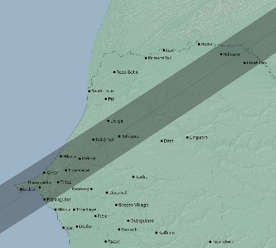 Map of the eclipse path across Senegal on 12/31/1861