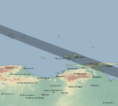 Map of the eclipse path across Venezuela on 12/31/1861