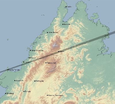 Map of the eclipse path across Malaysia on 05/06/1864