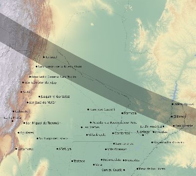 Map of the eclipse path across Argentina on 10/30/1864