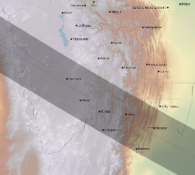 Map of the eclipse path across Bolivia on 10/30/1864