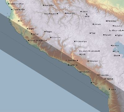 Map of the eclipse path across Peru on 10/30/1864