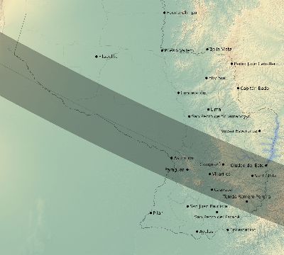 Map of the eclipse path across Paraguay on 10/30/1864