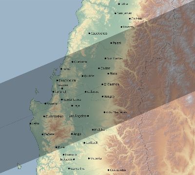 Map of the eclipse path across Chile on 04/25/1865