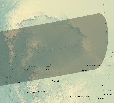 Map of the eclipse path across Mali on 10/19/1865