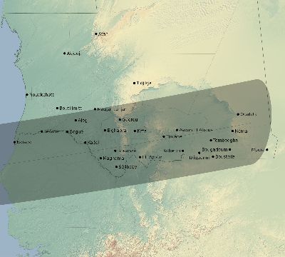 Map of the eclipse path across Mauritania on 10/19/1865