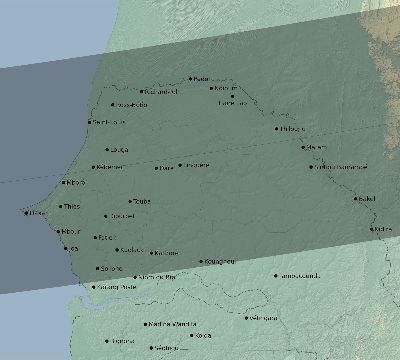 Map of the eclipse path across Senegal on 10/19/1865