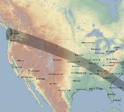 Map of the eclipse path across United States on 10/19/1865