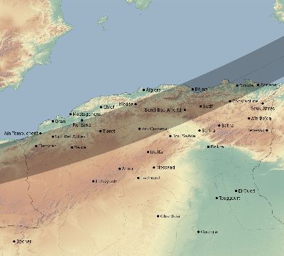 Map of the eclipse path across Algeria on 03/06/1867