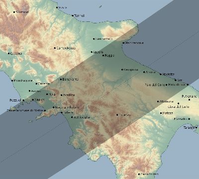 Map of the eclipse path across Italy on 03/06/1867