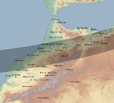 Map of the eclipse path across Morocco on 03/06/1867