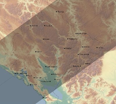 Map of the eclipse path across Montenegro on 03/06/1867