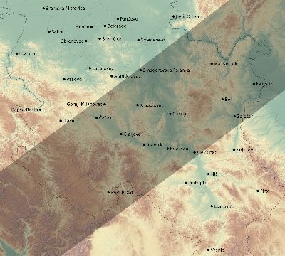 Map of the eclipse path across Serbia on 03/06/1867