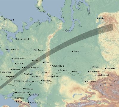 Map of the eclipse path across Russia on 03/06/1867