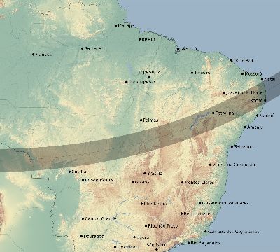 Map of the eclipse path across Brazil on 02/23/1868