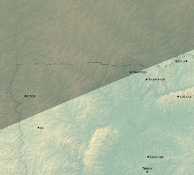 Map of the eclipse path across Ghana on 02/23/1868