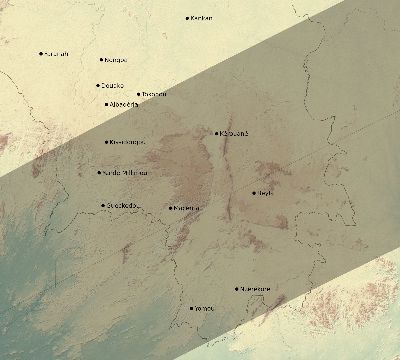 Map of the eclipse path across Guinea on 02/23/1868