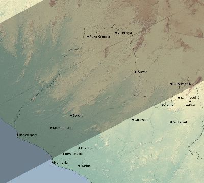 Map of the eclipse path across Liberia on 02/23/1868