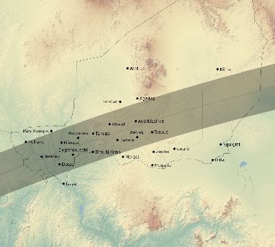 Map of the eclipse path across Niger on 02/23/1868