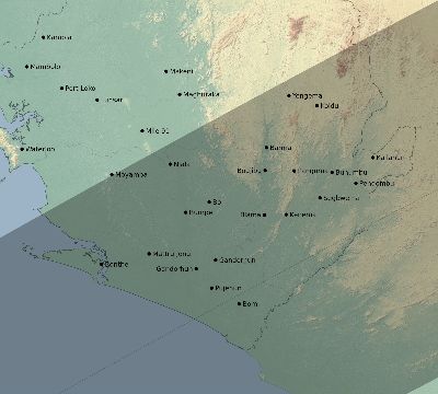 Map of the eclipse path across Sierra Leone on 02/23/1868
