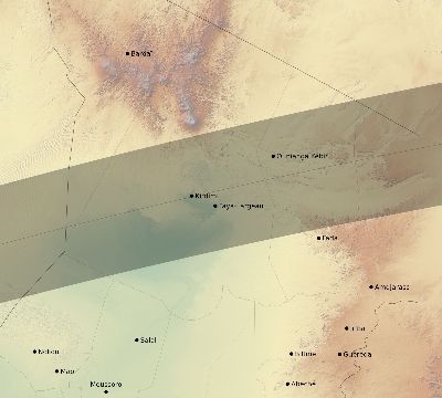 Map of the eclipse path across Chad on 02/23/1868
